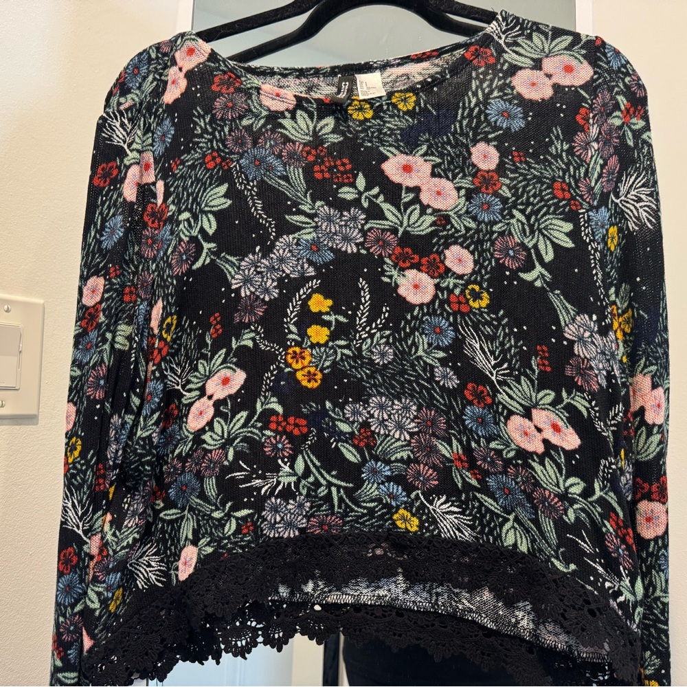 H&M Pink and Yellow Asymmetrical Embellished Blouse